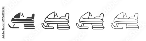 Snowmobile vector icon set in black and white color.