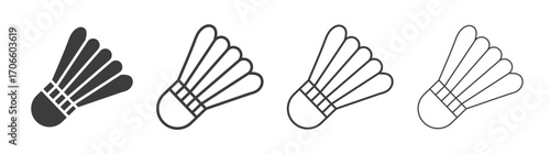 Shuttlecock vector icon set in black and white color.