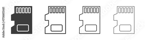 Sd card vector icon set in black and white color.