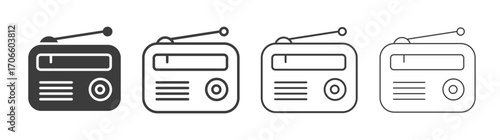 Radio vector icon set in black and white color.
