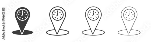 Real time location vector icon set in black and white color.