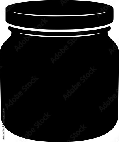 A simple black silhouette of a jar or container with a lid