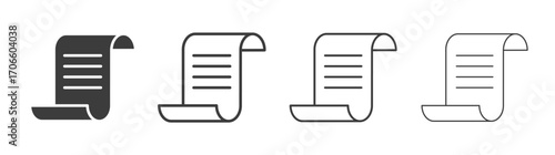 Paper Scroll vector icon set in black and white color.
