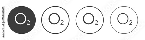 Oxygen O2 vector icon set in black and white color.