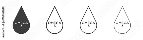Omega 3 vector icon set in black and white color.