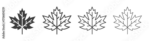 Maple Leaf vector icon set in black and white color.