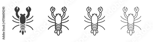 Lobster vector icon set in black and white color.