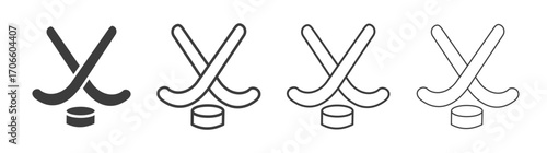 Hockey sticks vector icon set in black and white color.