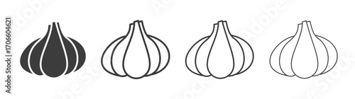 Garlic vector icon set in black and white color.