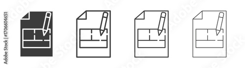 Floor plan vector icon set in black and white color.
