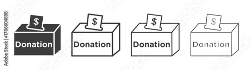 Donation Box vector icon set in black and white color.