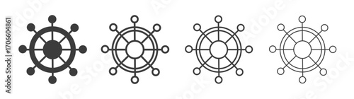 Dharmachakra vector icon set in black and white color.