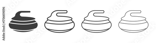 Curling stone vector icon set in black and white color.