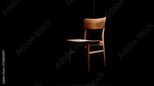 Single wooden chair isolated on black background