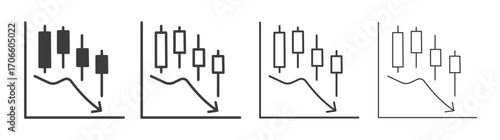 Chart candlestick vector icon set in black and white color.