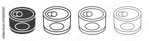 Canned food vector icon set in black and white color.