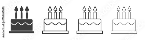 Cake vector icon set in black and white color.