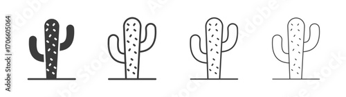 Cactus vector icon set in black and white color.