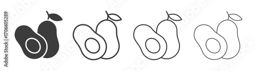 Avocado vector icon set in black and white color.