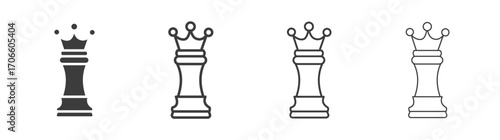 Chess queen vector icon set in black and white color.