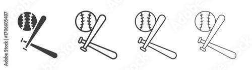 Baseball vector icon set in black and white color.