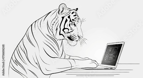 Tiger Typing on a Laptop A Unique and Humorous Illustration