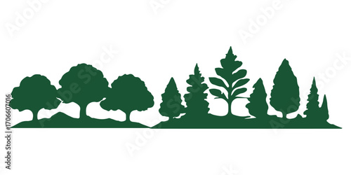 A variant style of tree silhouette vector set. Forest tree icon flat black color illustration. Isolated on a white background.