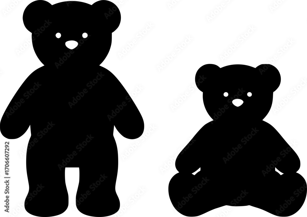 Naklejka premium Stand and sit teddy bear silhouette vector flat illustration design
