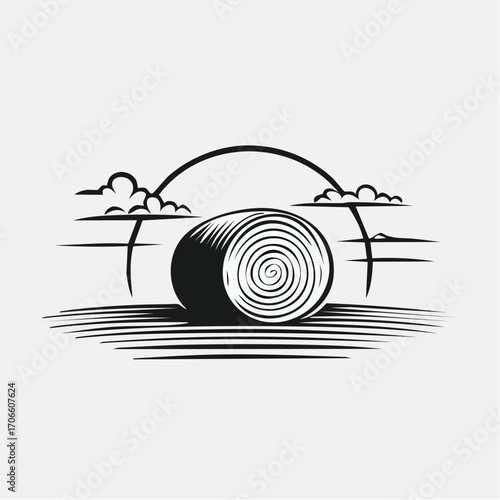 minimalistic hay bale line art design for stock images