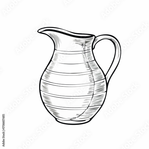 Minimalist brown jug line drawing traditional earthenware