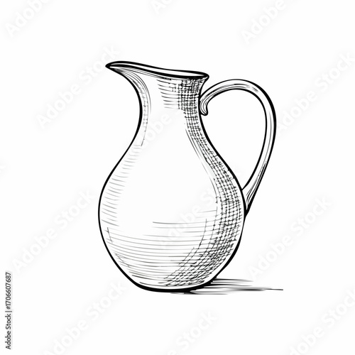 Minimalist brown jug line drawing traditional earthenware