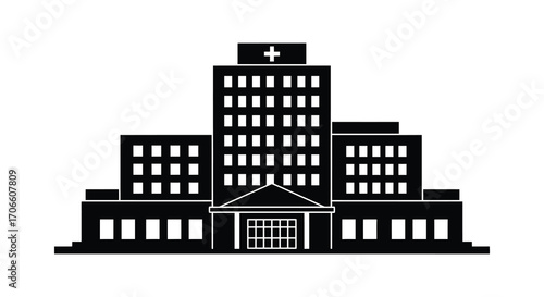 a modern hospital building with multiple floors and windows