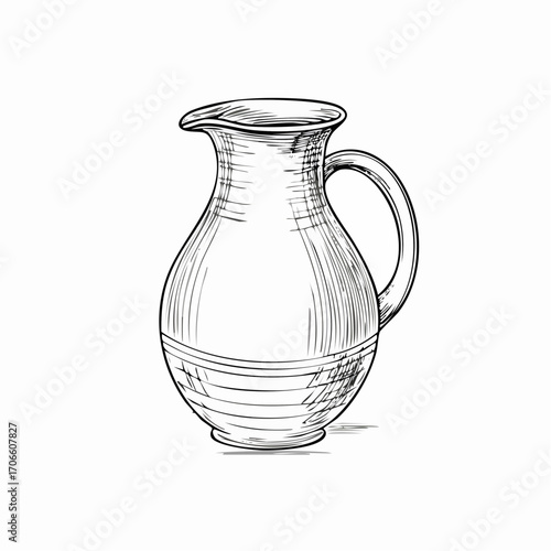 Minimalist brown jug line drawing traditional earthenware