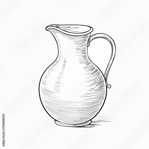 Minimalist brown jug line drawing traditional earthenware