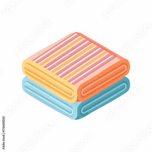 Stack of Three Colorful Striped Rolled Beach Towels