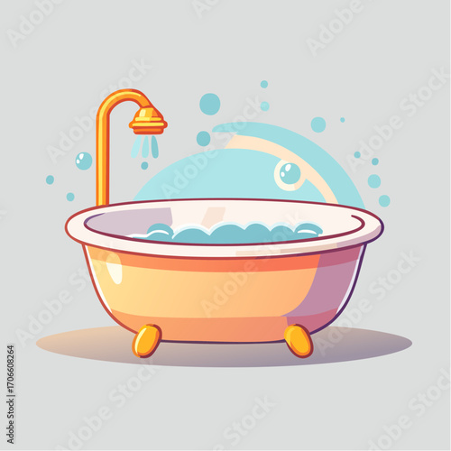Pixel Art Bathtub with Golden Faucet and Blue Water