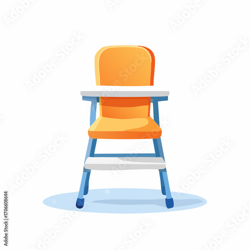 Empty Orange And White High Chair For Baby