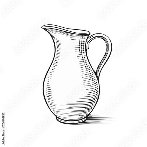 Minimalist brown jug line drawing traditional earthenware