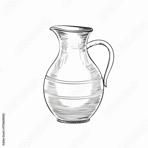 Minimalist brown jug line drawing traditional earthenware
