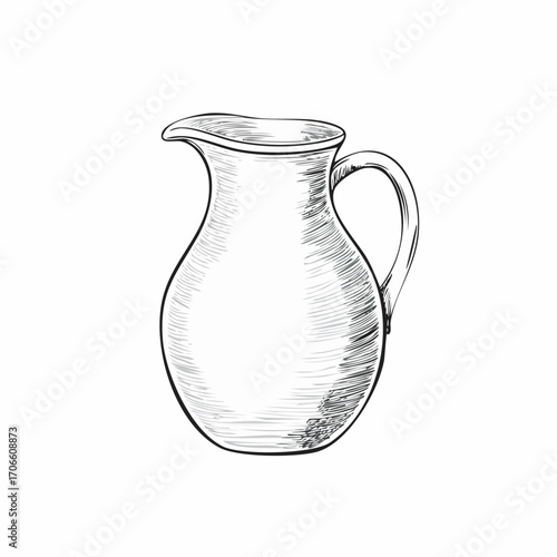 Minimalist brown jug line drawing traditional earthenware