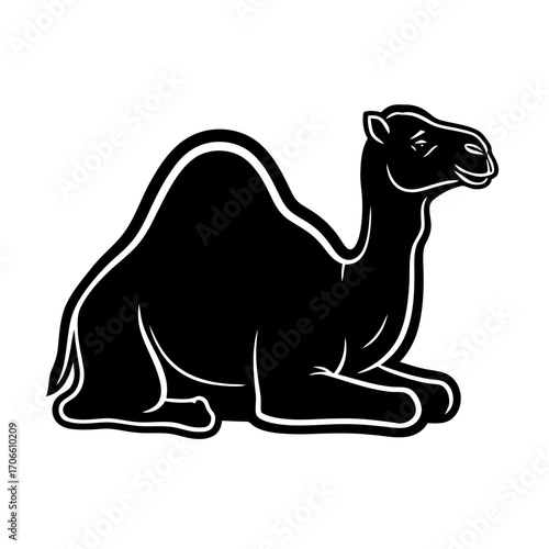 Black silhouette a camel sitting down