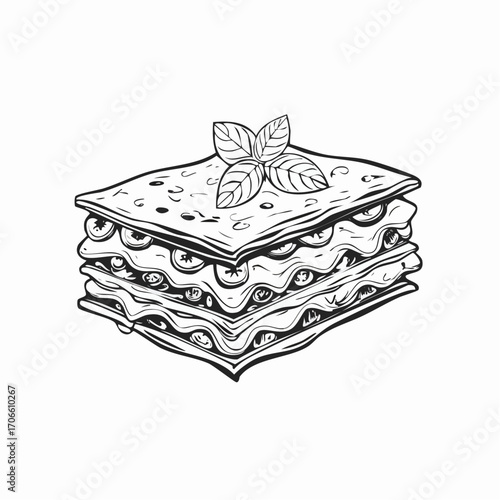 lasagna italian traditional food line art design vector