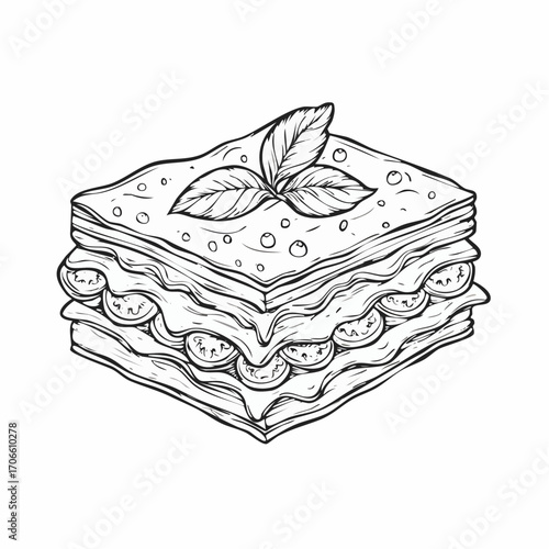 lasagna italian traditional food line art design vector