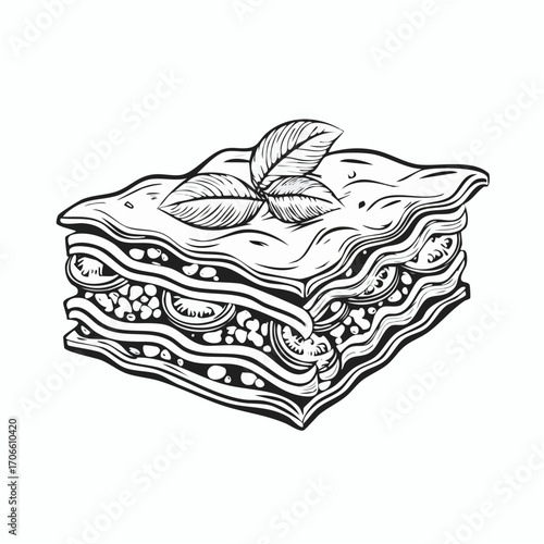 lasagna italian traditional food line art design vector