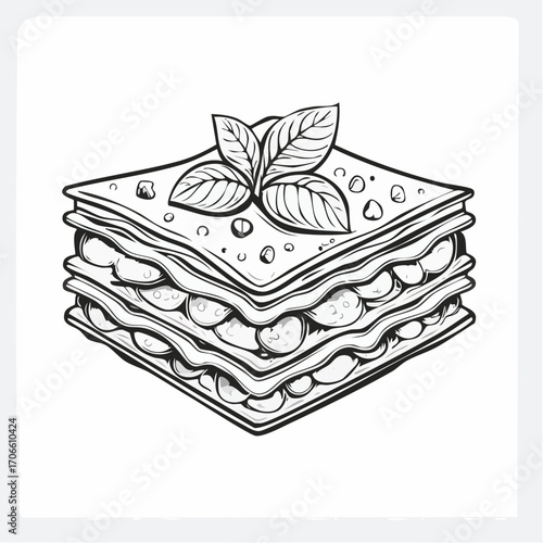 lasagna italian traditional food line art design vector