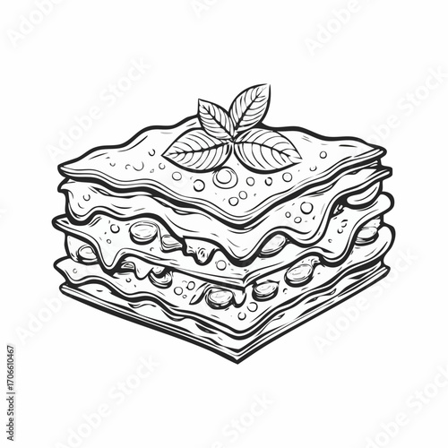 lasagna italian traditional food line art design vector