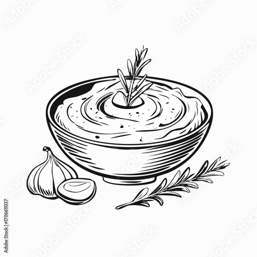 hummus line art vector minimalistic drawing food illustration