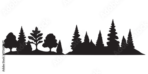 Silhouette of trees and foliage against a white background black