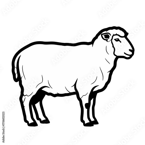 Black and white illustration a sheep