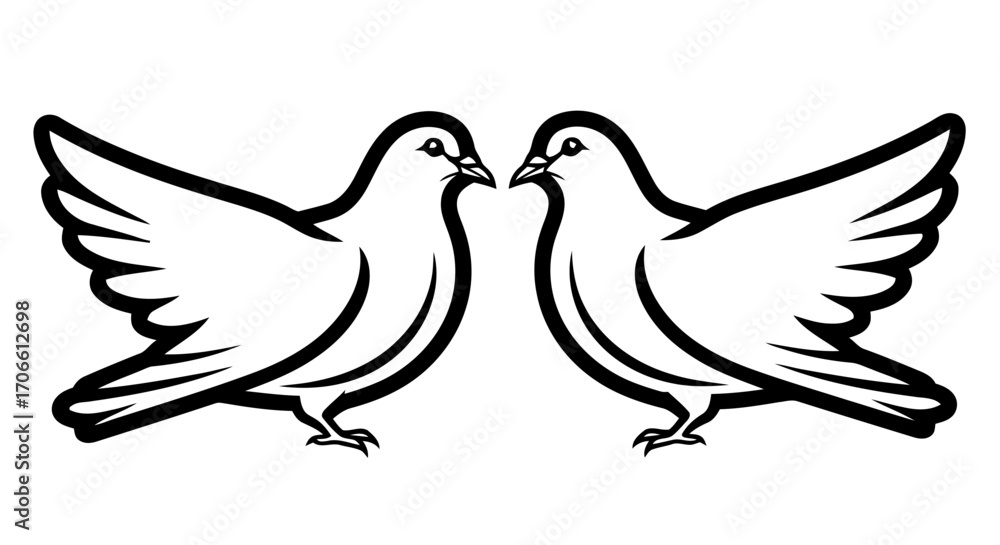 Fototapeta premium Two white doves facing each other